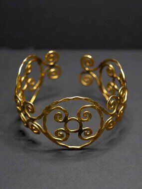 Vintage Greek Style Motif Bracelet Arm Cuff Gold Plated